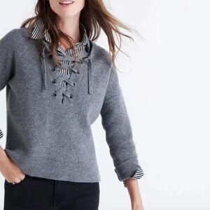 MADEWELL Lace Up Pullover Sweater Merino Wool Gray {KK9}